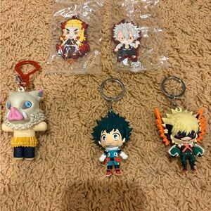 My Hero Academia and Demon Slayer Character Keychain Set - Multicolor